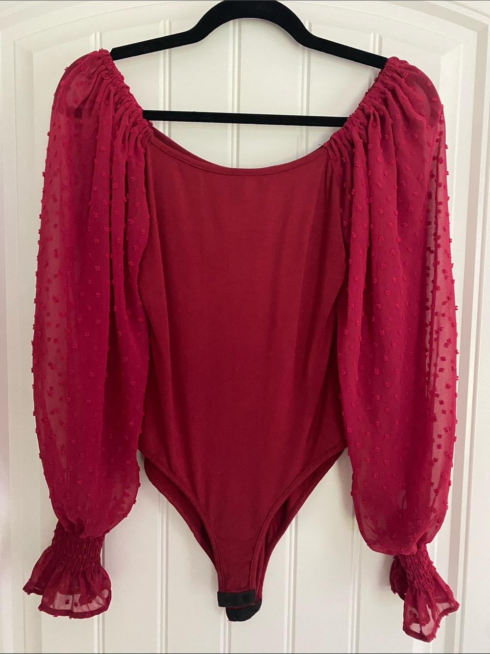 zeagoo Crimson Off-Shoulder Puff Sleeve Bodysuit
